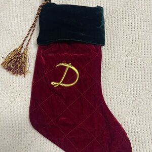 Festive Velvet Stocking with Gold Accent